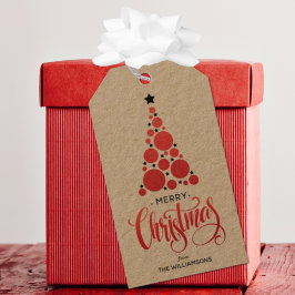 赤モダンクリスマスツリーホリデイ ギフトタグ