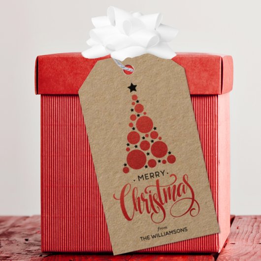 赤モダンクリスマスツリーホリデイ ギフトタグ