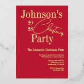 赤モダンクリスマスパーティの招待状実在金ゴールド 箔シーズンカード (正面)