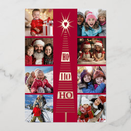 赤モダンクリスマスフォトフォイル 箔シーズンカード