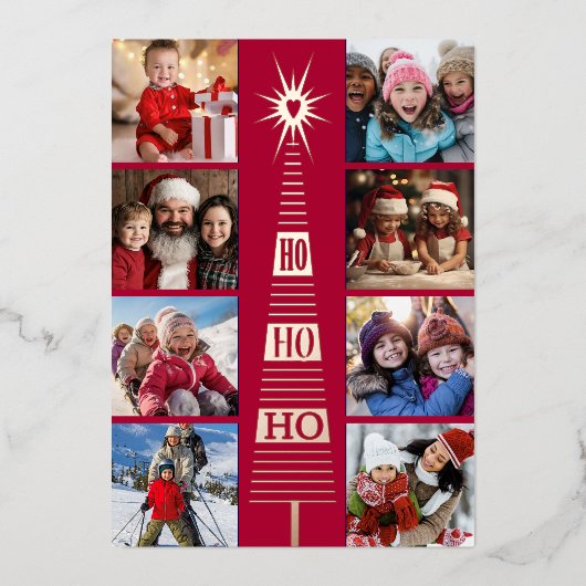 赤モダンクリスマスフォトフォイル 箔シーズンカード (正面)