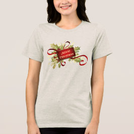 赤モダンクリスマスホリデーウィメンズ トライブレンドTシャツ