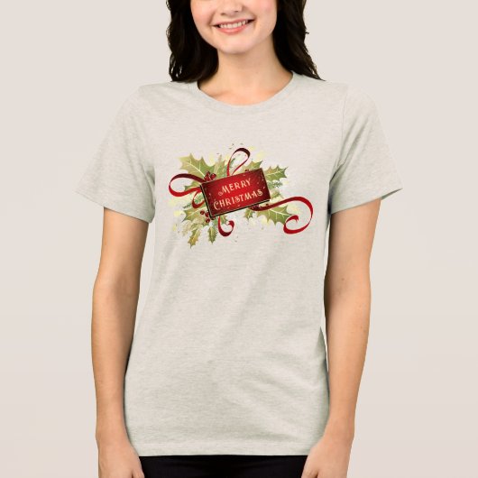 赤モダンクリスマスホリデーウィメンズ トライブレンドTシャツ (正面)