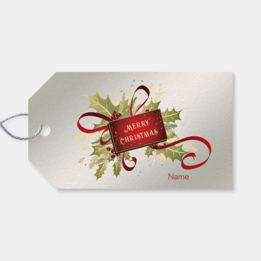 赤モダンクリスマスホリデーギフトラベル ギフトタグ (裏面横)