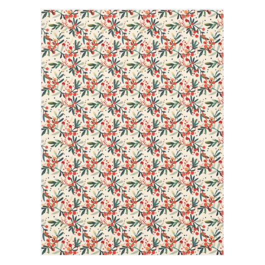 赤モダンクリスマスホリーベリー テーブルクロス (正面)