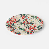 赤モダンクリスマスホリーベリー ペーパープレート (アングル)