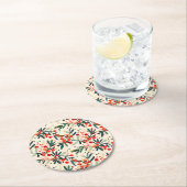 赤モダンクリスマスホリーベリー ラウンドペーパーコースター (インサイチュ)