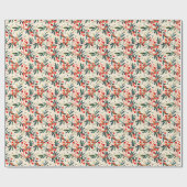 赤モダンクリスマスホリーベリー ラッピングペーパー (フラット)