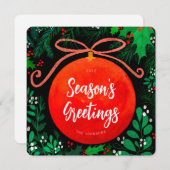 赤モダンクリスマスボールオーナメント植物学 シーズンカード (正面/裏面)