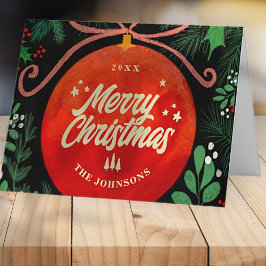 赤モダンクリスマスボールオーナメント植物学 シーズンカード