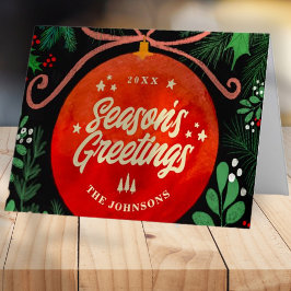 赤モダンクリスマスボールオーナメント植物学 シーズンカード