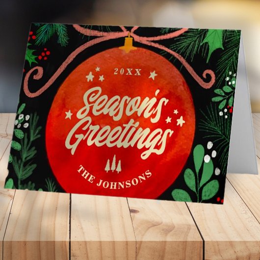 赤モダンクリスマスボールオーナメント植物学 シーズンカード