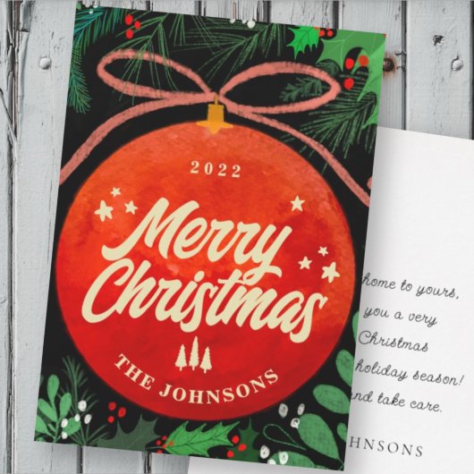 赤モダンクリスマスボールオーナメント植物学 シーズンカード