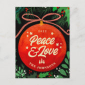 赤モダンクリスマスボールオーナメント植物学 シーズンポストカード (正面)