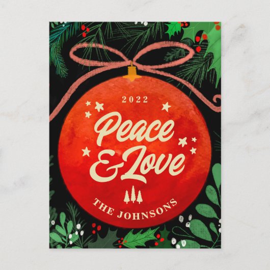 赤モダンクリスマスボールオーナメント植物学 シーズンポストカード (正面)