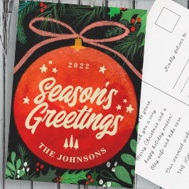 赤モダンクリスマスボールオーナメント植物学 シーズンポストカード