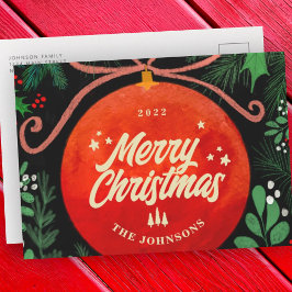 赤モダンクリスマスボールオーナメント植物学 シーズンポストカード