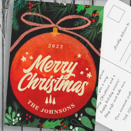 赤モダンクリスマスボールオーナメント植物学 シーズンポストカード