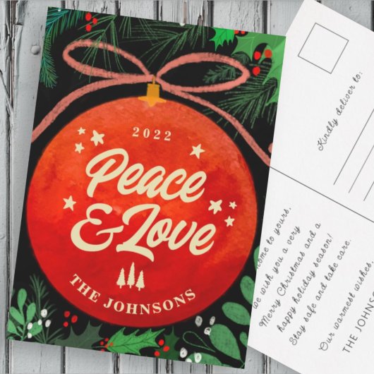 赤モダンクリスマスボールオーナメント植物学 シーズンポストカード