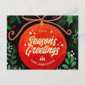 赤モダンクリスマスボールオーナメント植物学 シーズンポストカード (正面)