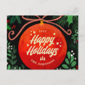 赤モダンクリスマスボールオーナメント植物学 シーズンポストカード (正面)