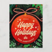 赤モダンクリスマスボールオーナメント植物学 シーズンポストカード (正面)