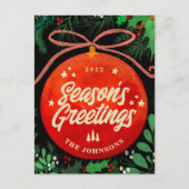 赤モダンクリスマスボールオーナメント植物学 シーズンポストカード (正面)