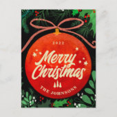 赤モダンクリスマスボールオーナメント植物学 シーズンポストカード (正面)