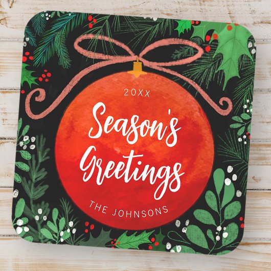 赤モダンクリスマスボールオーナメント植物学 スクエアシール