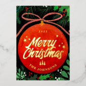 赤モダンクリスマスボールオーナメント植物学 箔シーズンカード (正面)