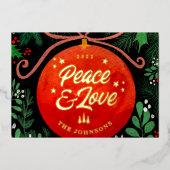 赤モダンクリスマスボールオーナメント植物学 箔シーズンカード (正面)