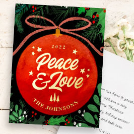 赤モダンクリスマスボールオーナメント植物学 箔シーズンカード