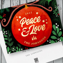 赤モダンクリスマスボールオーナメント植物学 箔シーズンカード