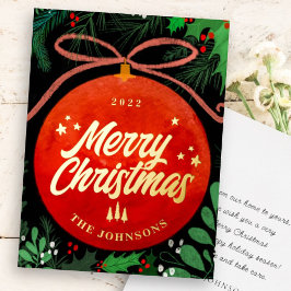 赤モダンクリスマスボールオーナメント植物学 箔シーズンカード