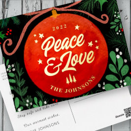 赤モダンクリスマスボールオーナメント植物学 箔シーズンポストカード