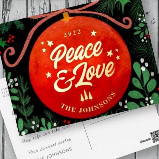 赤モダンクリスマスボールオーナメント植物学 箔シーズンポストカード