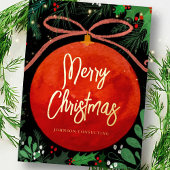 赤モダンクリスマスボールオーナメント植物学 箔シーズンポストカード