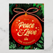 赤モダンクリスマスボールオーナメント植物学 箔シーズンポストカード (正面)