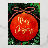 赤モダンクリスマスボールオーナメント植物学 箔シーズンポストカード (正面)