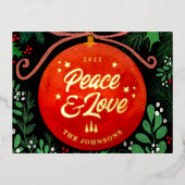 赤モダンクリスマスボールオーナメント植物学 箔シーズンポストカード (正面)