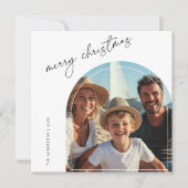 赤モダンクリスマス航海のビーチアーチ写真 シーズンカード (正面)