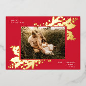 赤モダンクリスマス金ゴールド植物写真枠 箔シーズンカード (正面)