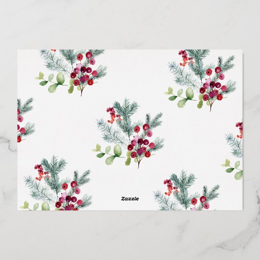 赤モダンクリスマス金ゴールド植物写真枠 箔シーズンカード (裏面)