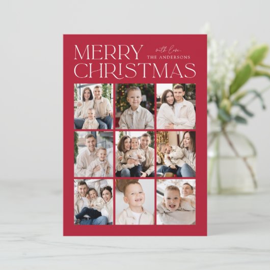 赤モダンクリスマス9フォトコラージュ シーズンカード (スタンド正面)