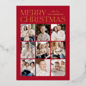 赤モダンクリスマス9フォトコラージュ 箔シーズンカード (正面)
