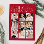 赤モダンクリスマス9フォトコラージュ 箔シーズンカード<br><div class="desc">赤いモダン背景を持つトレンディー金ゴールドフォイルレタリングでデザインのトップに表示される"Merry Christmas"を特徴とするクリスマスフォトカード。以下のグリッドスタイルレイアウトでは、9枚の写真のコラージュを示す。家族の名前数々ので写真のクリスマスカードをパーソナライズ。ホイルカードが反転し、赤い背景に微妙な白いドット（雪）が表示される。</div>