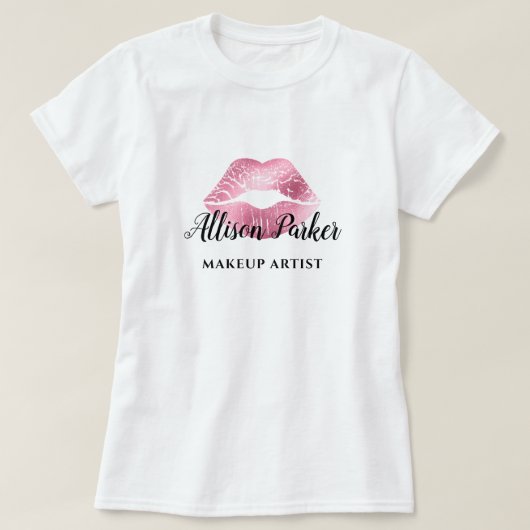 赤モダングリッターキスリップメイクアップアーティスト Tシャツ (デザイン正面)