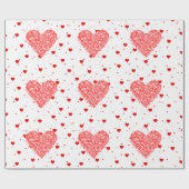 赤モダングリッターハートパターン ラッピングペーパー (フラット)