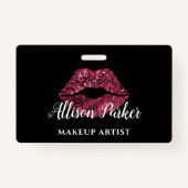 赤モダングリッター唇メイクアップアーティスト バッジ (裏面)