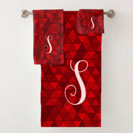 赤モダンシック幾何学模様カスタムモノグラム バスタオルセット